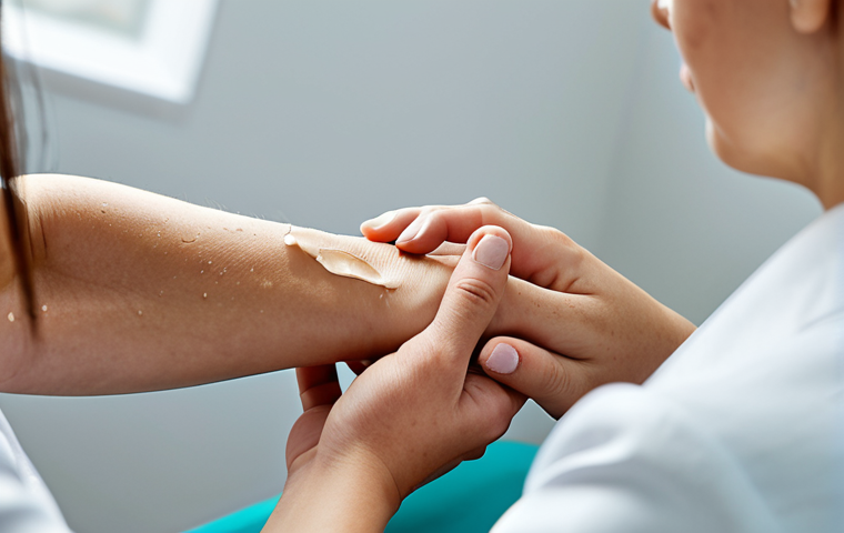 외과 흉터 제거 시술 - **Prompt:** "A dermatologist in a bright, modern clinic, consulting with a young woman about scar tr... 외과 흉터 제거 시술 - **Prompt:** "A dermatologist in a bright, modern clinic, consulting with a young woman about scar tr...