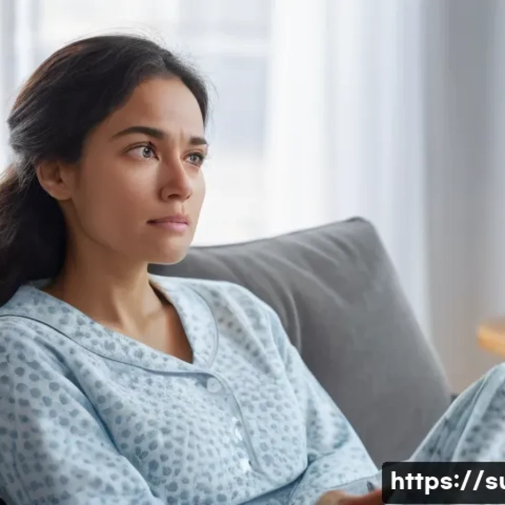 맹장염 초음파 검사 - **Prompt 1: Initial Appendicitis Symptoms**
A young woman in her late 20s to early 30s is depict...