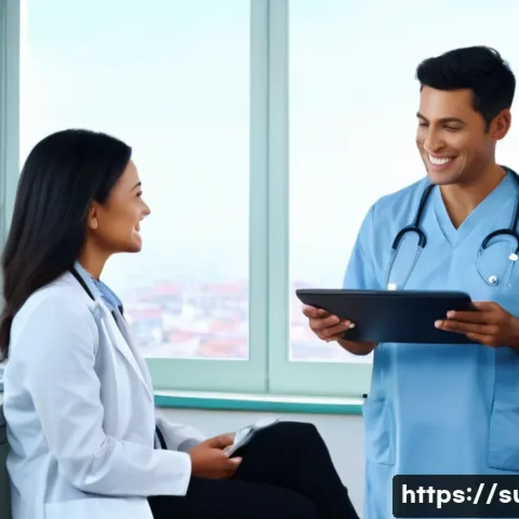 치질 레이저 비용 - **Prompt:** A compassionate female doctor, mid-40s, with a warm smile, explaining something clearly ...