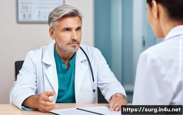 치질 수술 방법 비교 - A medical professional (male or female, wearing a clean white coat) is seated across from a patient ...