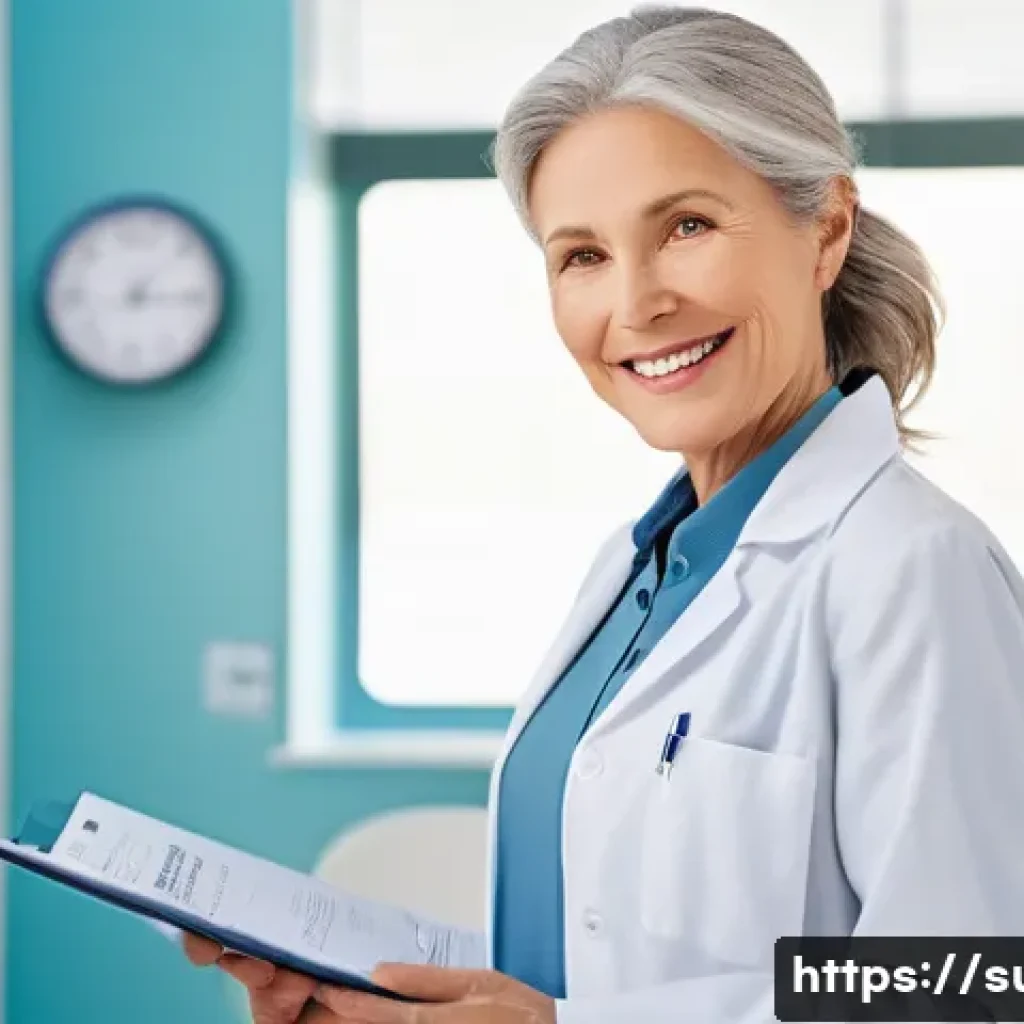 위암 수술 생존 사례 - **Prompt:** A heartwarming and serene scene inside a modern, brightly lit clinic. A middle-aged woma...