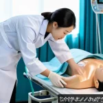 위장관 출혈 응급처치 - A detailed medical scene depicting a healthcare professional performing emergency first aid on a con...